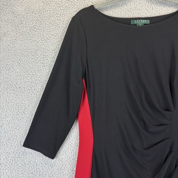 Ralph Lauren Dress 14 Ruched Stretch Slimming Colorblock Career Officewear $139 - Picture 2 of 10